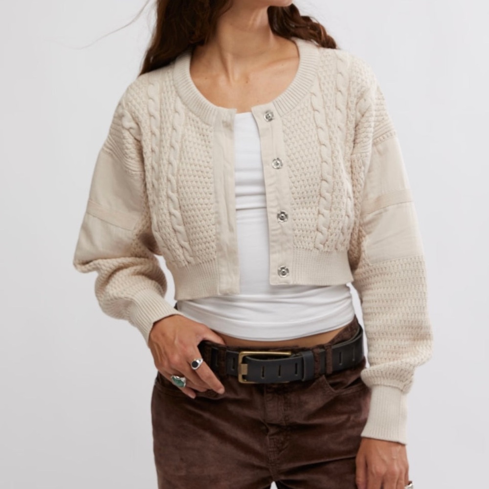 NWT- FP- Heritage Cardigan Cream Cable Knit Women's Sweater